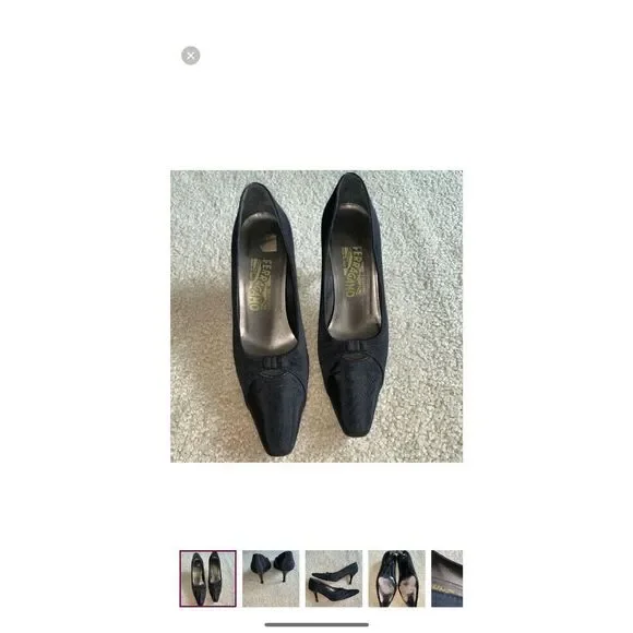 Ferragamo Size 8 Bow Front Pump Heels Black Pointed Toe Dressy Classic Old Money - Picture 2 of 16